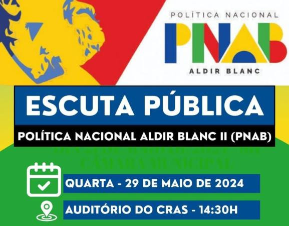 Participe da Escuta Pública sobre a Política Nacional Aldir Blanc II (PNAB) em Francisco Ayres! O evento acontecerá no CRAS, no dia 29 de maio, às 14h30.